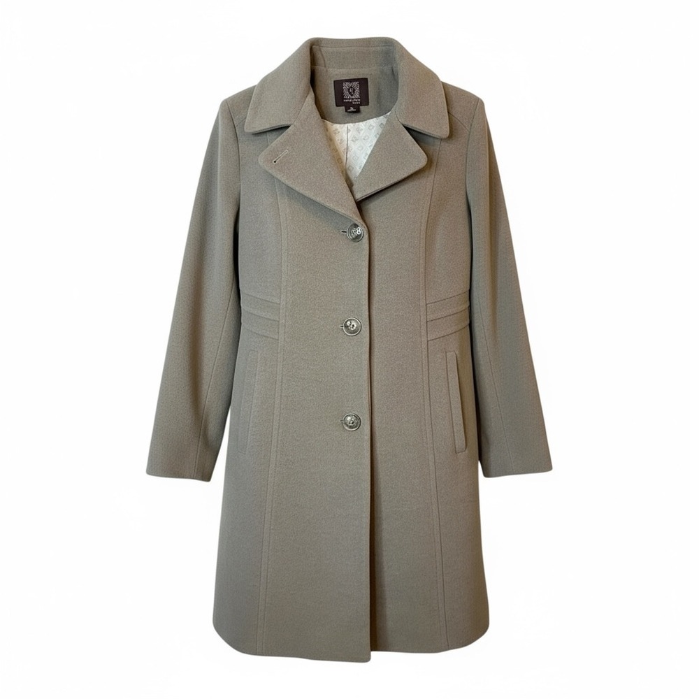 Anne Klein Coat Women Size 6 Gray Wool Cashmere Overcoat Winter Jacket Peacoat